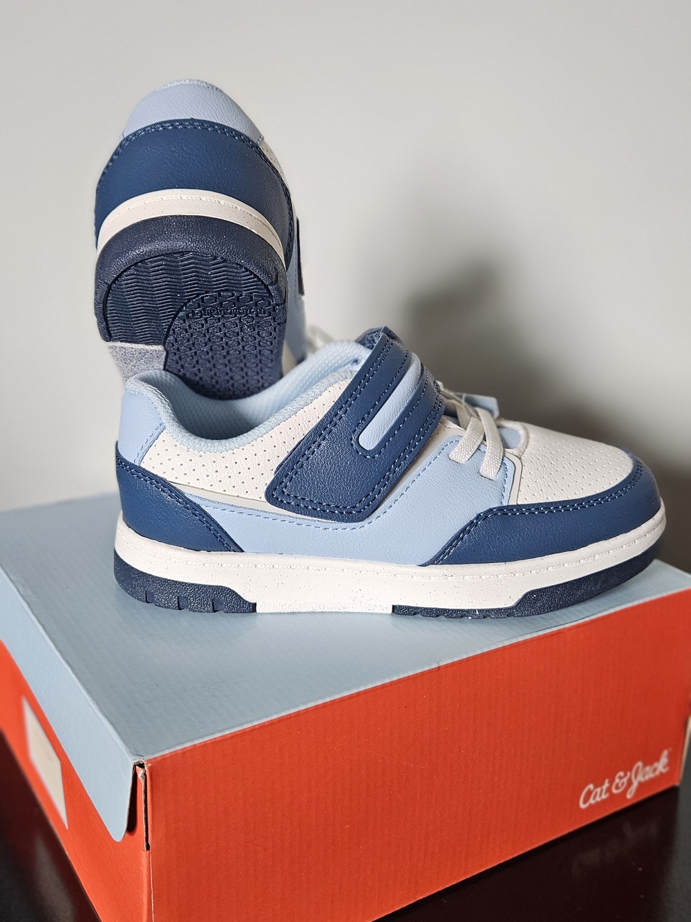 Kids Light Blue and Navy Athletic Sneakers with Hook-and-Loop Strap